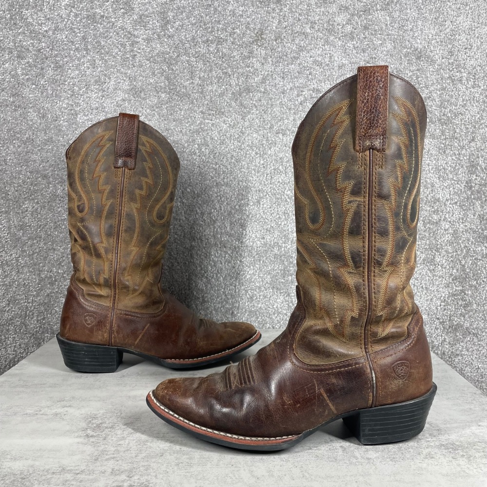 Ariat Boots Mens 7.5 Western Cowboy R Toe Leather Distressed Brown